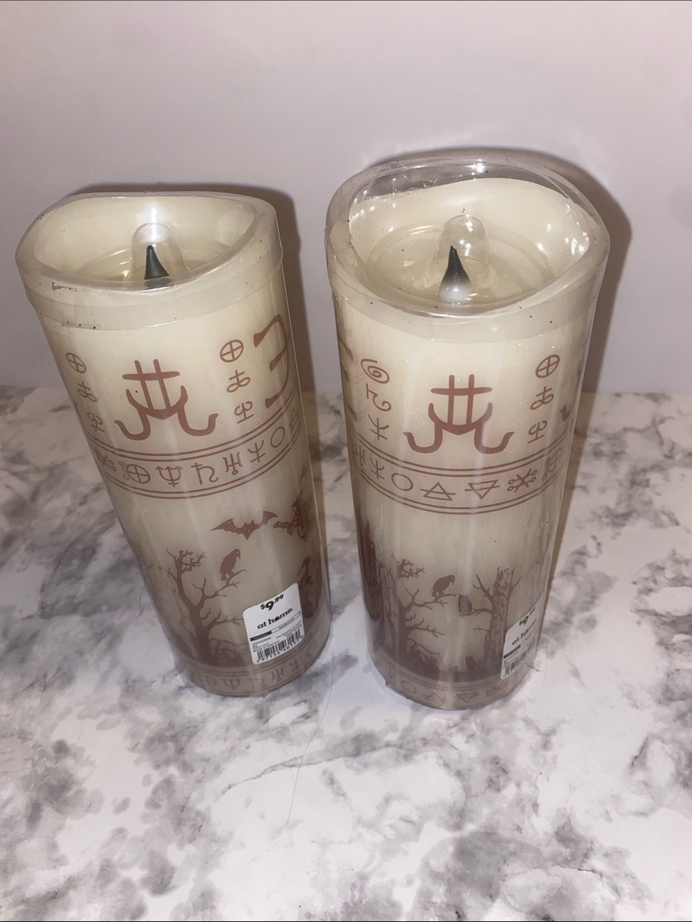 Ivory LED Pillar Candle with Brown Gothic Motif - Unbranded